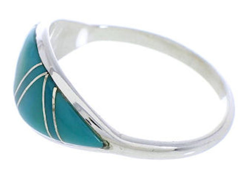 Turquoise Inlay Sterling Silver Southwestern Ring Size 8-1/4 ZX36265